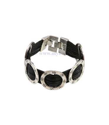 PULSERA CUERO 2 MM Y DONUT METAL 2,7x19 CM