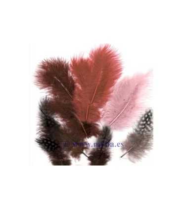 PLUMAS MARABÚ Y PINTADA MIX VINO 18 UD