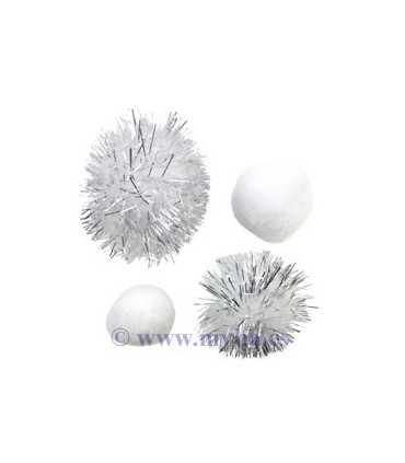 POMPONES  MIX BLANCO TAMAÑOS 20 A 35 MM 50 UD