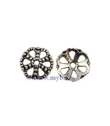 CASQUILLAS FLOR 12x4 MM PLATA ANTIGUA 6 UNIDADES