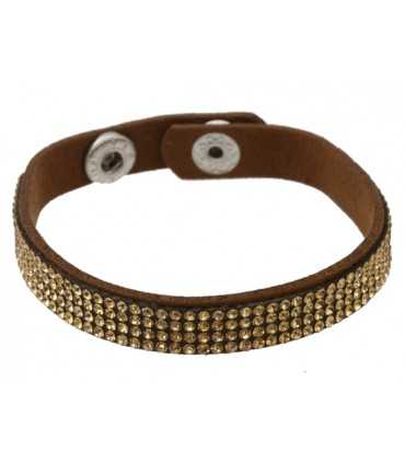 PULSERA ANTE Y STRASS 4 FILAS MARRÓN 10 MM x 21 CM