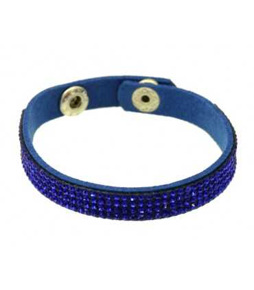 PULSERA ANTE Y STRASS 4 FILAS AZUL 10 MM x 21 CM