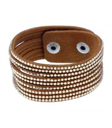 PULSERA ANTE Y STRASS 9 FILAS MARRÓN 27 MMx 22 CM