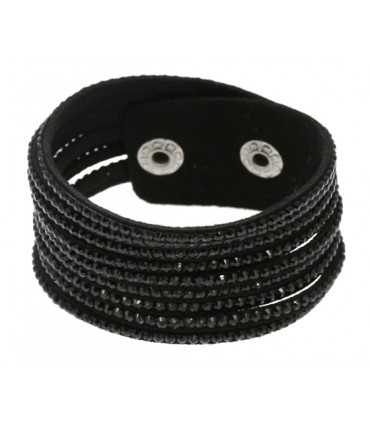 PULSERA ANTE Y STRASS 9 FILAS NEGRO 27 MMx 22 CM