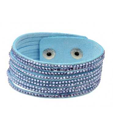 PULSERA ANTE Y STRASS 9 FILAS AZUL CL 27 MMx 22 CM