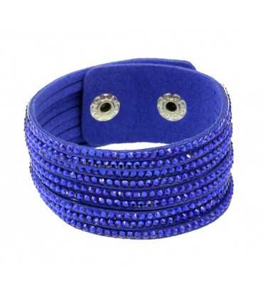 PULSERA ANTE Y STRASS 9 FILAS AZUL 27 MMx 22 CM