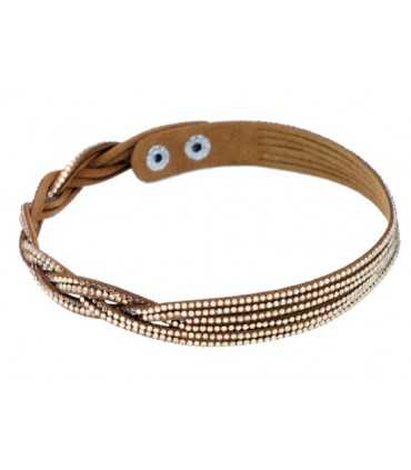 PULSERA ANTE Y STRASS 6 FILAS MARRÓN 18 MMx 40 CM