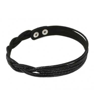 PULSERA ANTE Y STRASS 6 FILAS NEGRO 18 MMx 40 CM