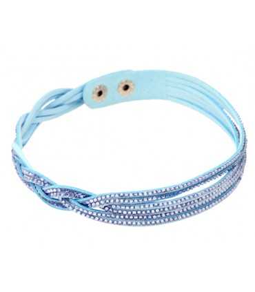 PULSERA ANTE Y STRASS 6 FILAS AZUL CL 18 MMx 40 CM