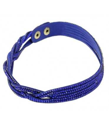 PULSERA ANTE Y STRASS 6 FILAS AZUL 18 MMx 40 CM