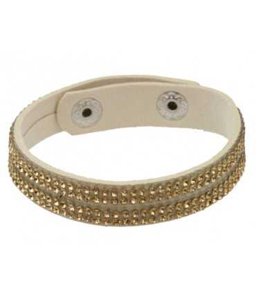 PULSERA ANTE Y STRASS 4 FILAS MARFIL 12 MM x 21 CM