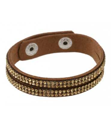 PULSERA ANTE Y STRASS 4 FILAS MARRÓN 12 MMx 21 CM