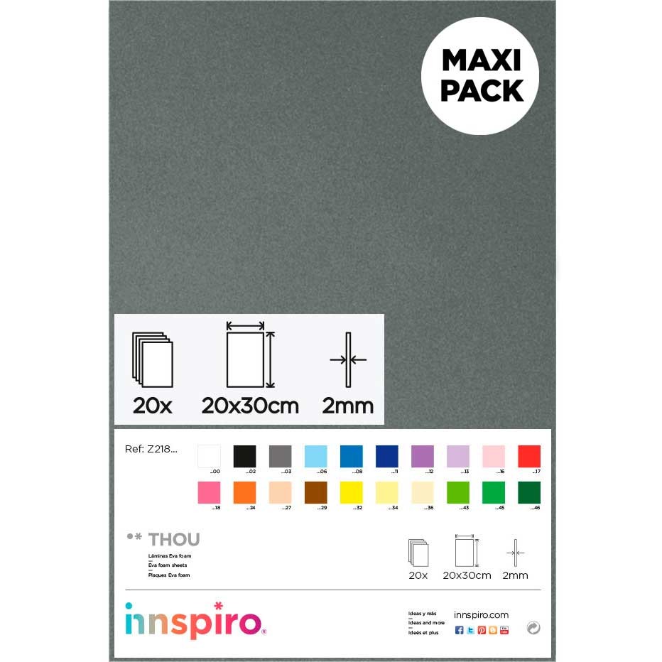 GOMA EVA 2 MM PLANCHA 20x30 CM 20 UNIDADES 1 COLOR : GOMA EVA:21803 GRIS