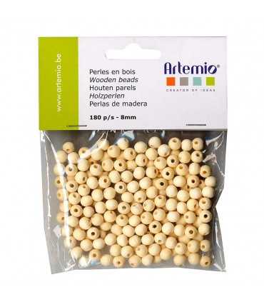 BOLAS MADERA NATURAL 8 MM AGUJ. 2 MM 180 UNIDADES