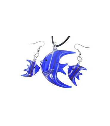 CONJUNTO PENDIENTES Y COLLAR CRISTAL PECES AZULES