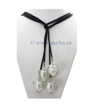 COLLAR CUERO 3 MM Y CORAZONES CRISTAL 28 MM