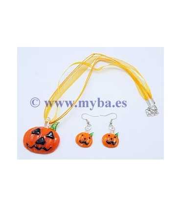 COLLAR Y PENDIENTES CRISTAL ARTESANAL HALLOWEEN