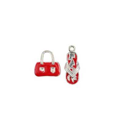 COLGANTES BOLSO Y CHANCLA METAL ESMALTE ROJO