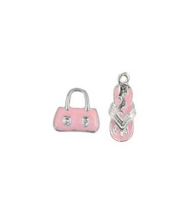 COLGANTES BOLSO Y CHANCLA METAL ESMALTE ROSA