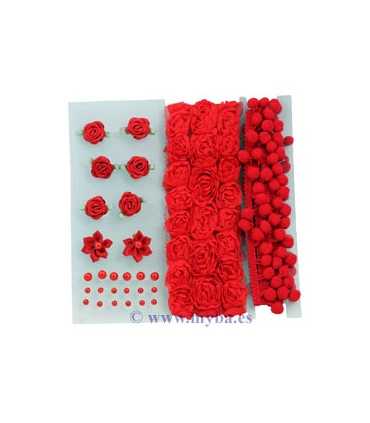 SURTIDO CINTAS, FLORES Y PERLAS ROJO