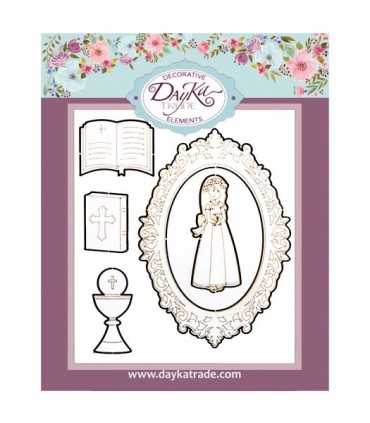 SILUETAS CARTÓN NIÑA COMUNIÓN BIBLIA CALIZ