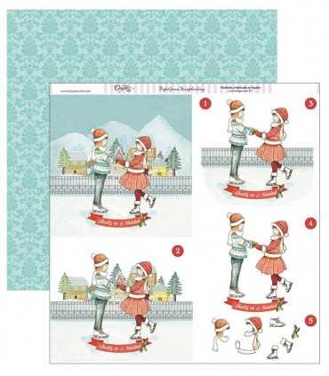 PAPEL SCRAP 2 CARAS 30,5x30,5 CM NIÑOS PATINANDO