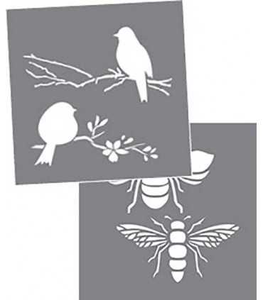 PLANTILLA AMERICANA ABEJAS Y PÁJAROS 20x20 CM