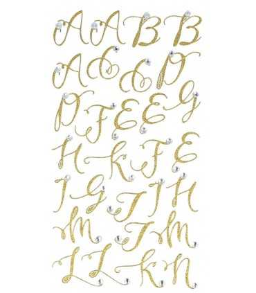 PEGATINAS ALFABETO GLITTER STRASS ORO 22 MM ALTURA
