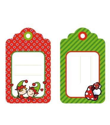 ETIQUETAS DUENDES NAVIDAD 7,5x4,5 CM + HILO 6 UD
