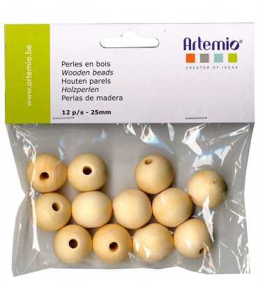 BOLAS MADERA NATURAL 25 MM AGUJ. 6 MM 12 UNIDADES