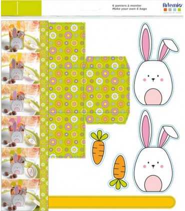 KIT  PARA HACER 6 CESTAS CARTULINA CONEJITO