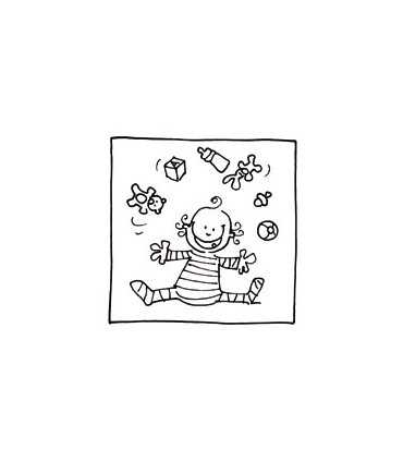 SELLO CAUCHO EN MADERA BEBÉ JUGANDO 4,5x4,5 CM