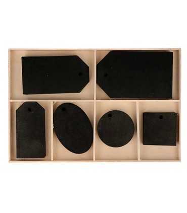 SET ETIQUETAS MADERA NEGRAS ARTEMIO 36 UD