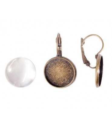 PENDIENTES CABUCHÓN CRISTAL 16 MM ORO ANTIGUO