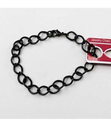 PULSERA PLATEADA ESLABON 8x11 mm 18 CM NEGRO