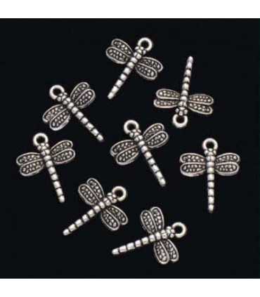 LIBÉLULA METAL PLATA ANTIGUA 20x16 MM. 8 UNIDADES.