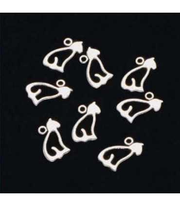 COLGANTE GATO COLOR PLATINO 17x11 MM 8 UNIDADES