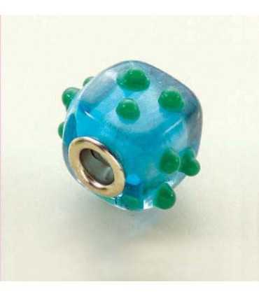 CUENTA CRISTAL Y METAL CUBO AZUL Y VERDE 14x12 MM