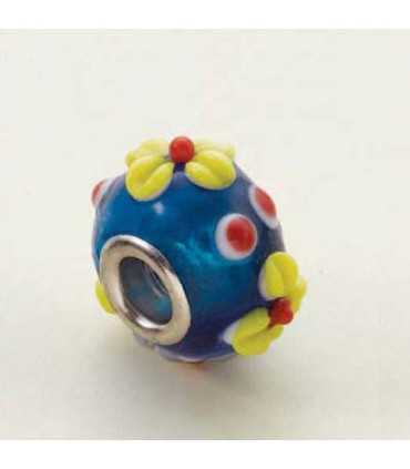 CUENTA CRISTAL NÚCLEO METAL AZUL FLORES 15 x 11 MM