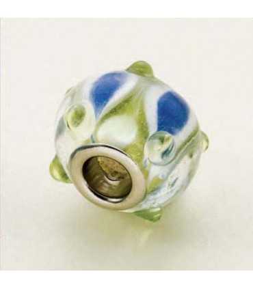 CUENTA CRISTAL Y METAL VERDE Y AZUL BOLA 15x10 MM