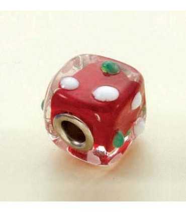 CUENTA CRISTAL NÚCLEO METAL CUBO ROJO 12 MM