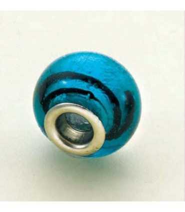 CUENTA CRISTAL Y METAL AZUL CON LÍNEA 15 x 11 MM