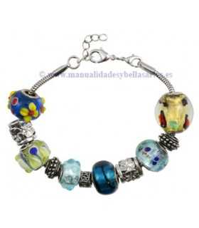 CUENTA CRISTAL Y METAL AZUL CON LÍNEA 15 x 11 MM