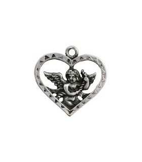 COLGANTE METAL CORAZÓN ÁNGEL 27 MM 4 UNIDADES