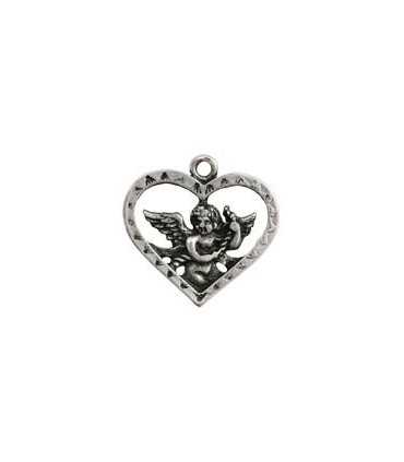 COLGANTE METAL CORAZÓN ÁNGEL 27 MM 4 UNIDADES