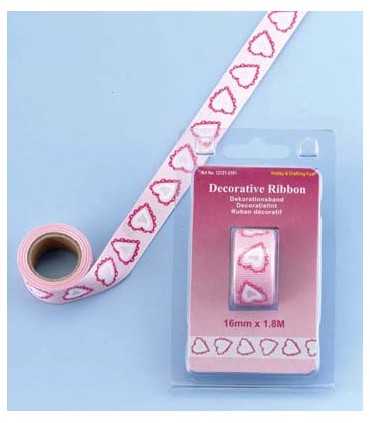 CINTA IMPRESAS CORAZONES ROSA 16 MM x 1,80 METROS