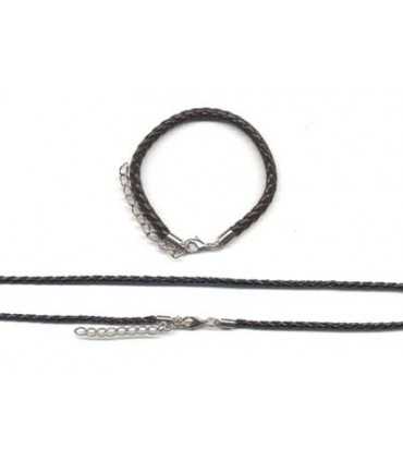 GARGANTILLA 45cmx3mm+PULSERA 16cmx5mm CUERO TRENZA