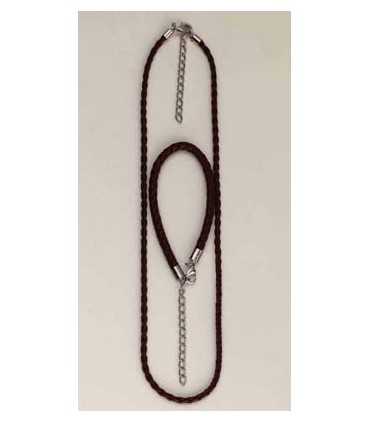 GARGANTILLA 45cmx3mm+PULSERA 16cmx5mm CUERO TRENZA