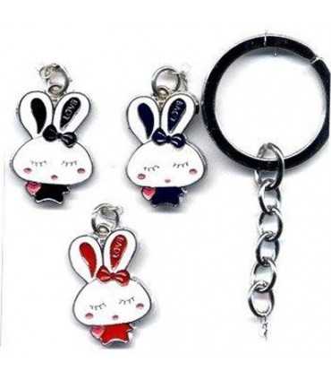 COLGANTES ESMALTE CONEJITOS 30x20mm 3 UD Y LLAVERO