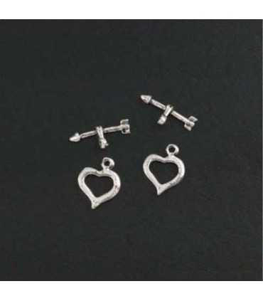JUEGO CIERRE ARO BARRITA CORAZÓN 2 UD PLATINO